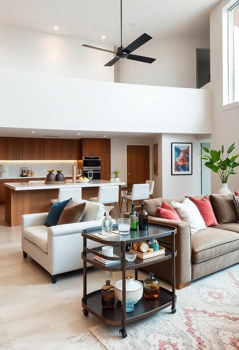 Incorporate a ⁣bar cart or drink station that adds elegance and function, ​perfect for entertaining guests