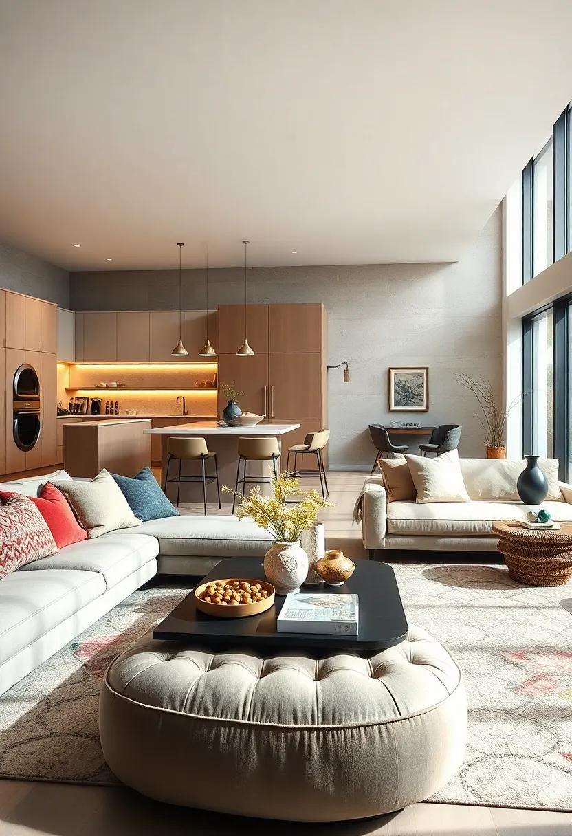 Use multi-functional furniture, like ottomans or a coffee table with storage, to maximize utility without compromising on style