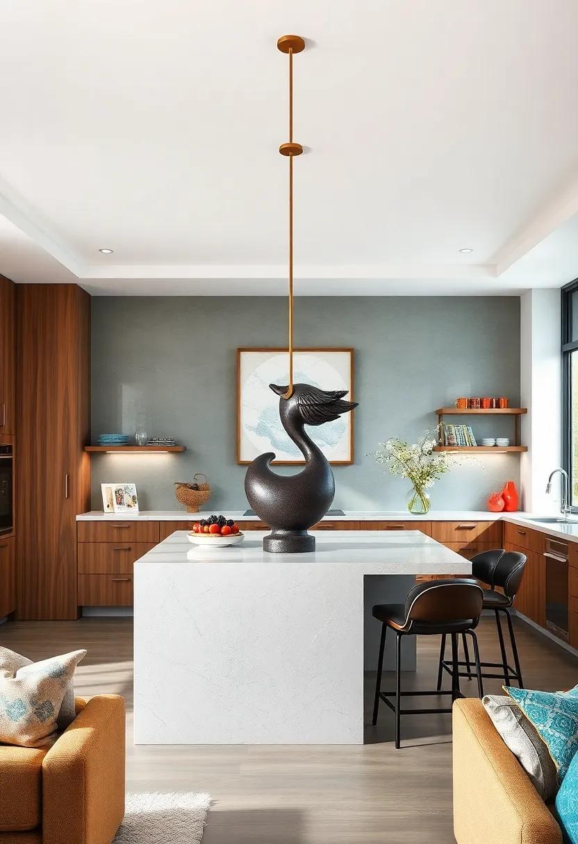 Modern Sculpture or Artwork‍ - use bold sculptures⁤ or artwork to make an artistic statement, creating⁢ a ⁢dramatic focal ​point above your island