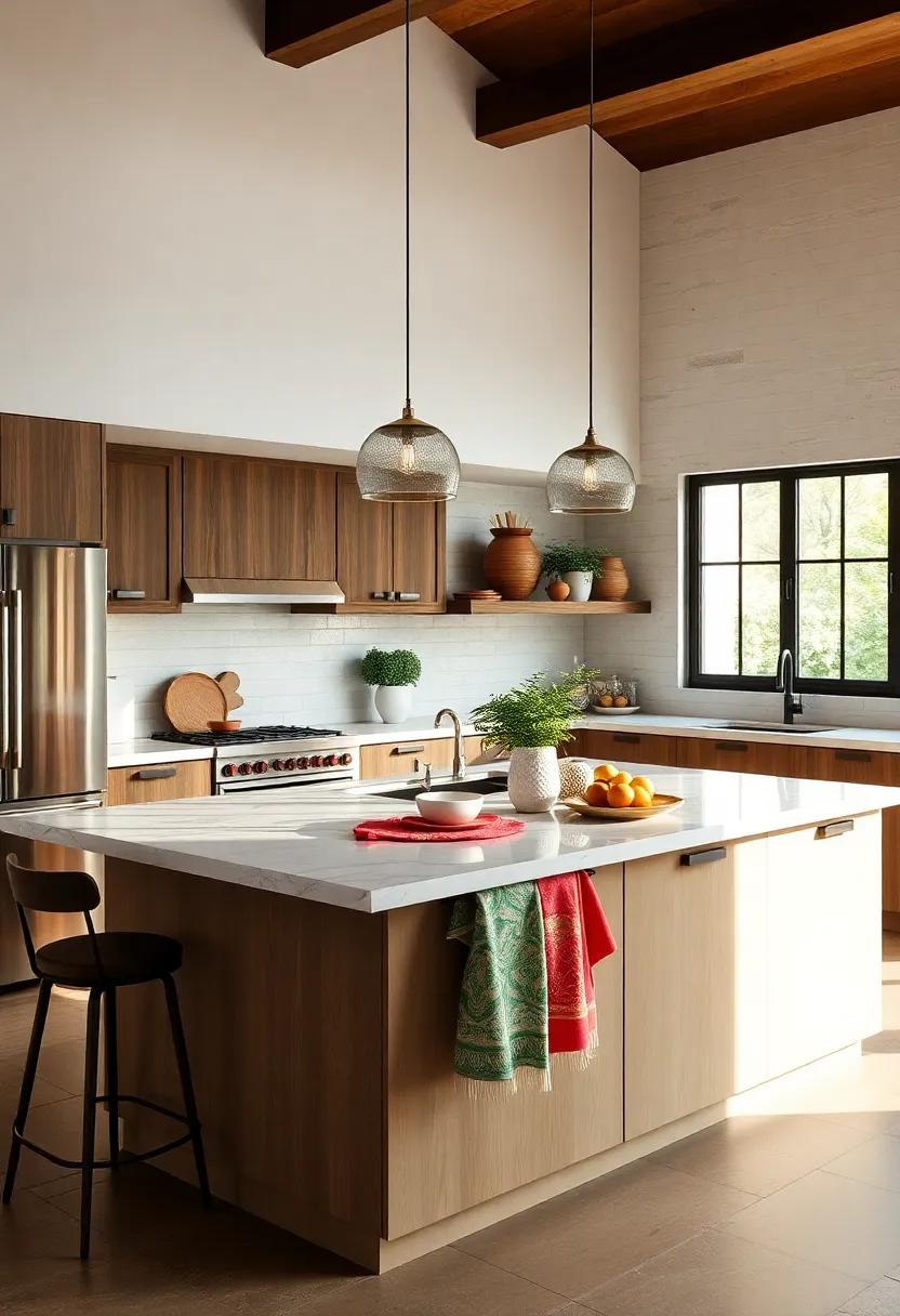 Patterned Dish Towels as Decor - Hang⁢ vibrant, patterned dish towels ⁤or napkins prominently to inject some ​fun and color into your ⁣kitchen island⁤ area