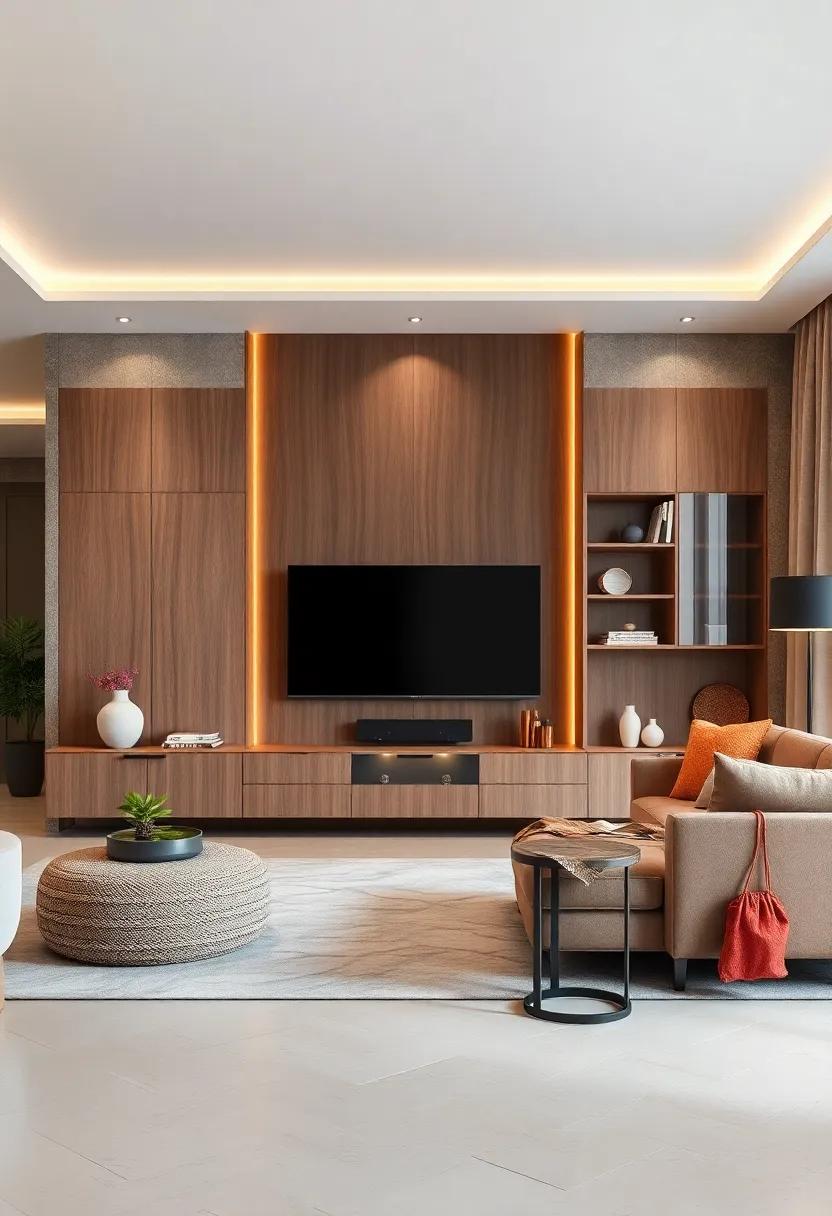 Smart Technology: Embrace the future with a wall unit designed for‌ tech-savvy homes, featuring built-in cable management and ‌smart device charging stations