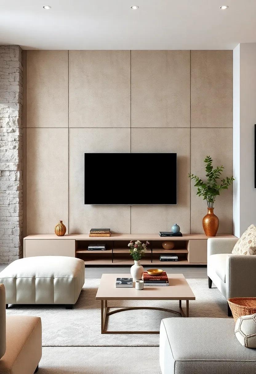 Neutral Sophistication: A simple yet elegant beige wall unit can unite various decor styles, creating a timeless backdrop for your⁢ media and decorative​ treasures
