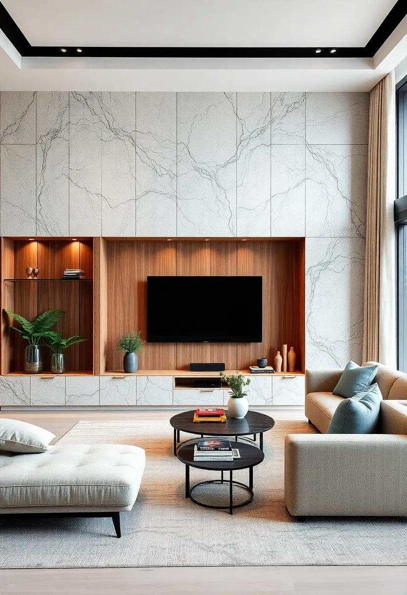 Luxe Materials: ⁢Opt for a ⁣high-end wall unit featuring materials like marble or rich walnut, exuding sophistication while keeping ⁤your media organized stylishly