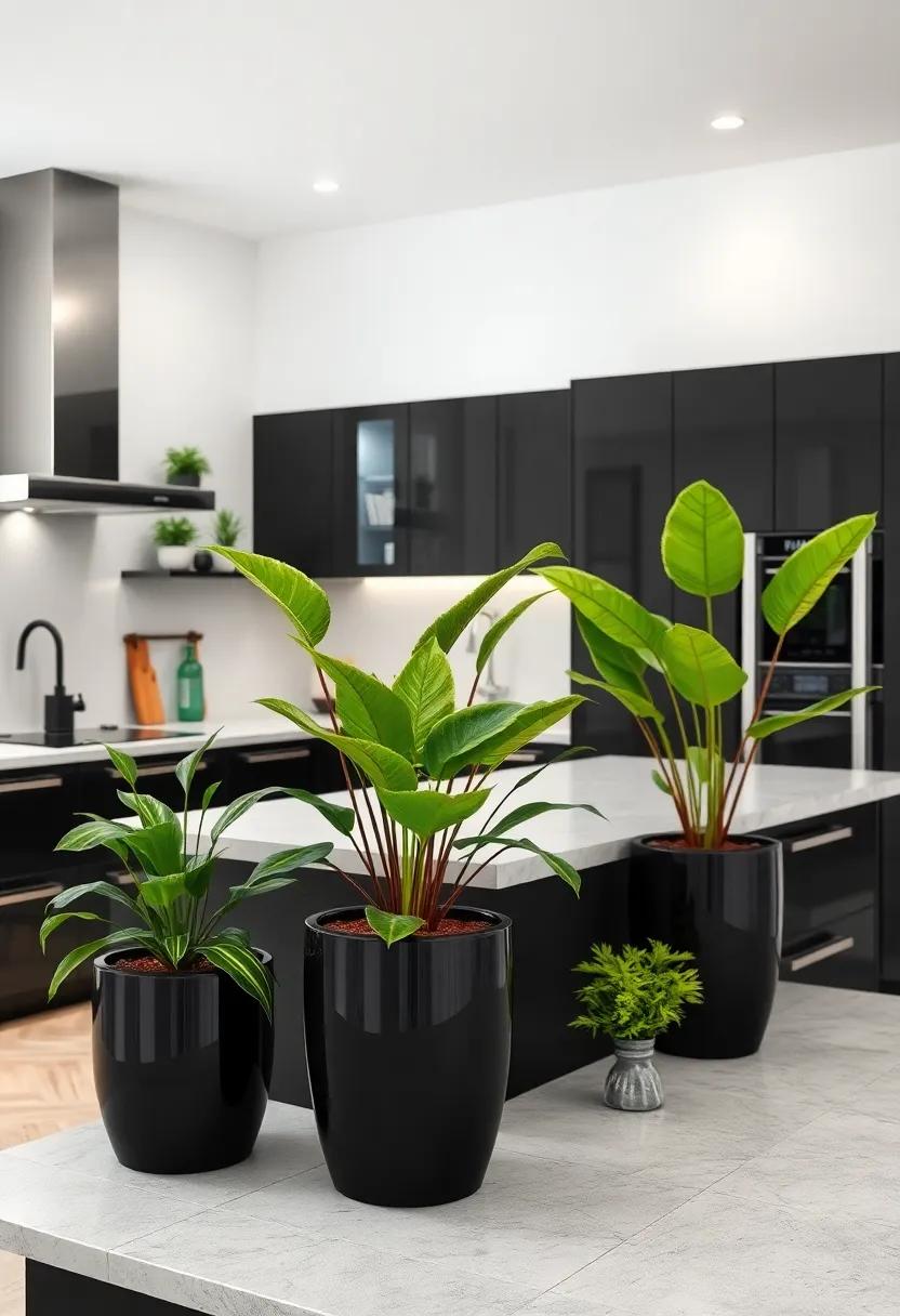 Decorative Plants: Brighten up your monochrome kitchen with vibrant green plants in ⁤stylish black ​pots,introducing a natural element to ‍the sleek ⁢design