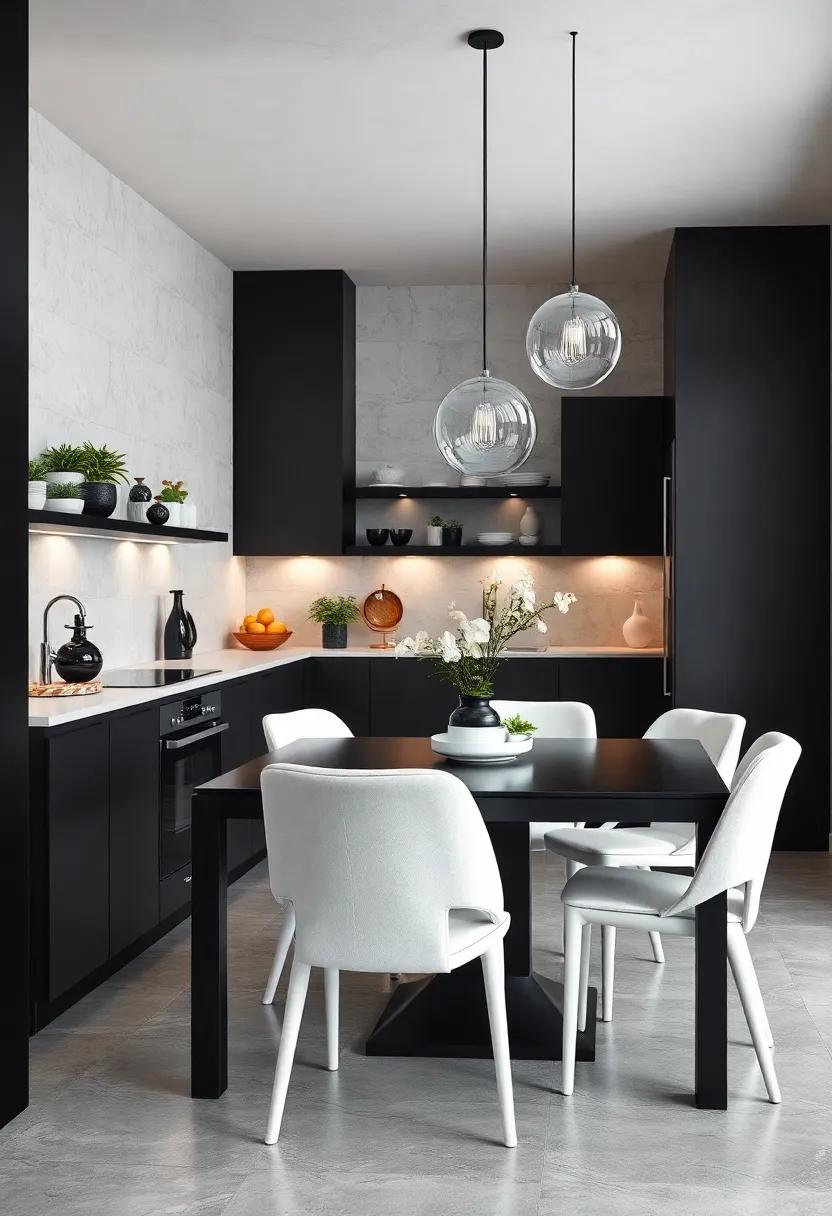 Elegant Dining Space: Create a cozy dining‍ nook with a black table and white ⁣chairs, perfect⁣ for family gatherings or casual brunches