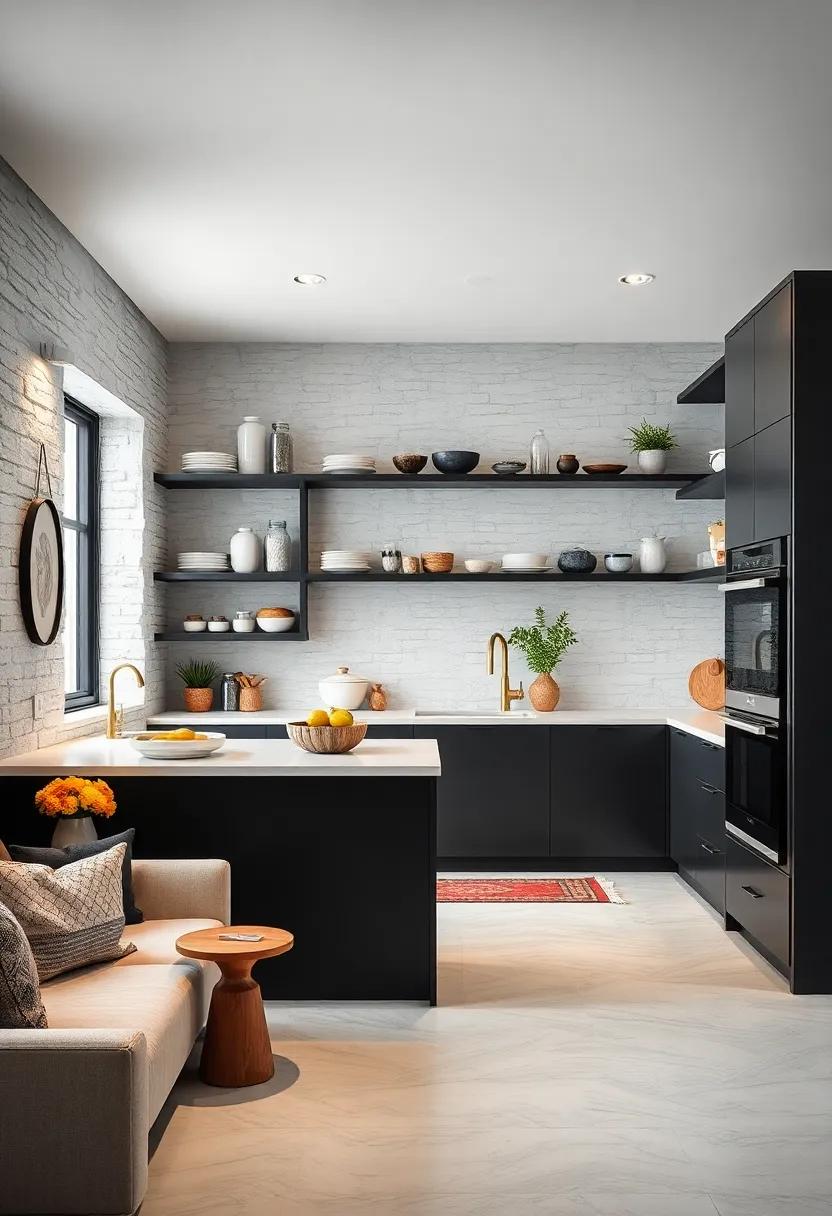 Open Shelving: Display artisanal dishware or⁤ glass jars on ​black​ or white open shelves ⁢to create ⁣an airy feel while⁤ showcasing⁣ your favorite kitchen items