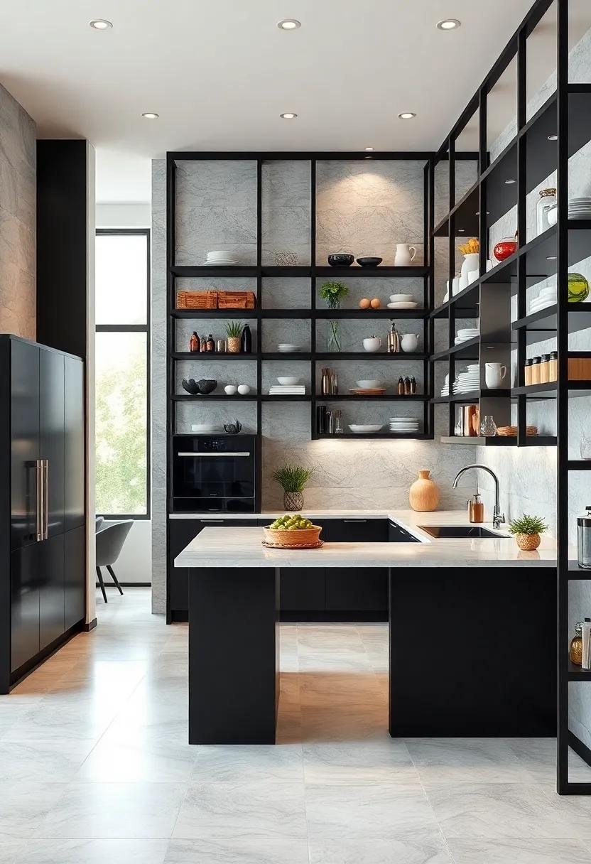Open-Concept Shelving: ⁢Use ​open-concept shelving in a black⁢ finish to create an‍ illusion of ‌space⁣ while displaying a⁢ curated collection of kitchen essentials