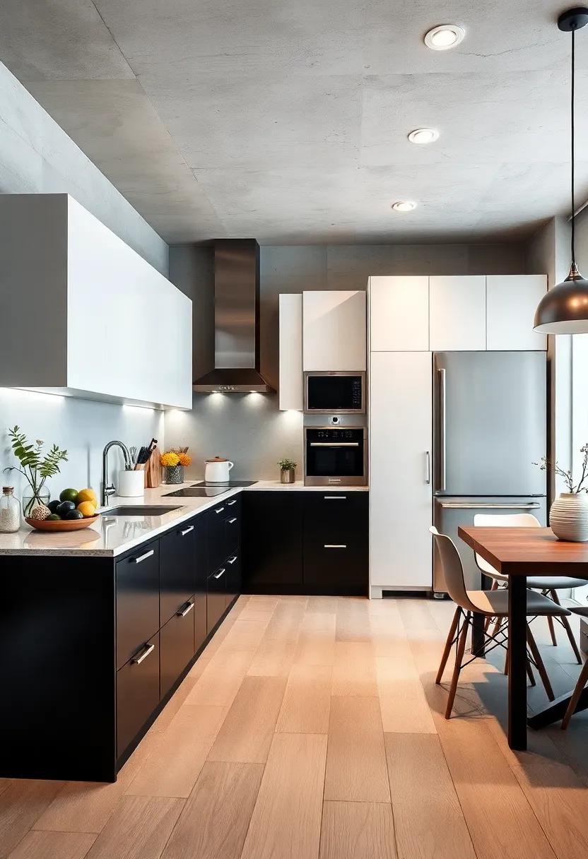 Sleek Minimalism: Embrace a streamlined black and white kitchen with flat-panel cabinets and a‍ monochromatic color⁣ scheme for a‍ modern, uncluttered look