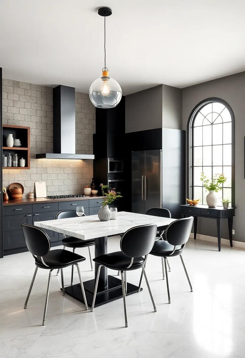 Vintage touches: Add vintage pieces, such as a retro diner-style ​table or chairs, in black and white to infuse character while keeping the overall design fresh