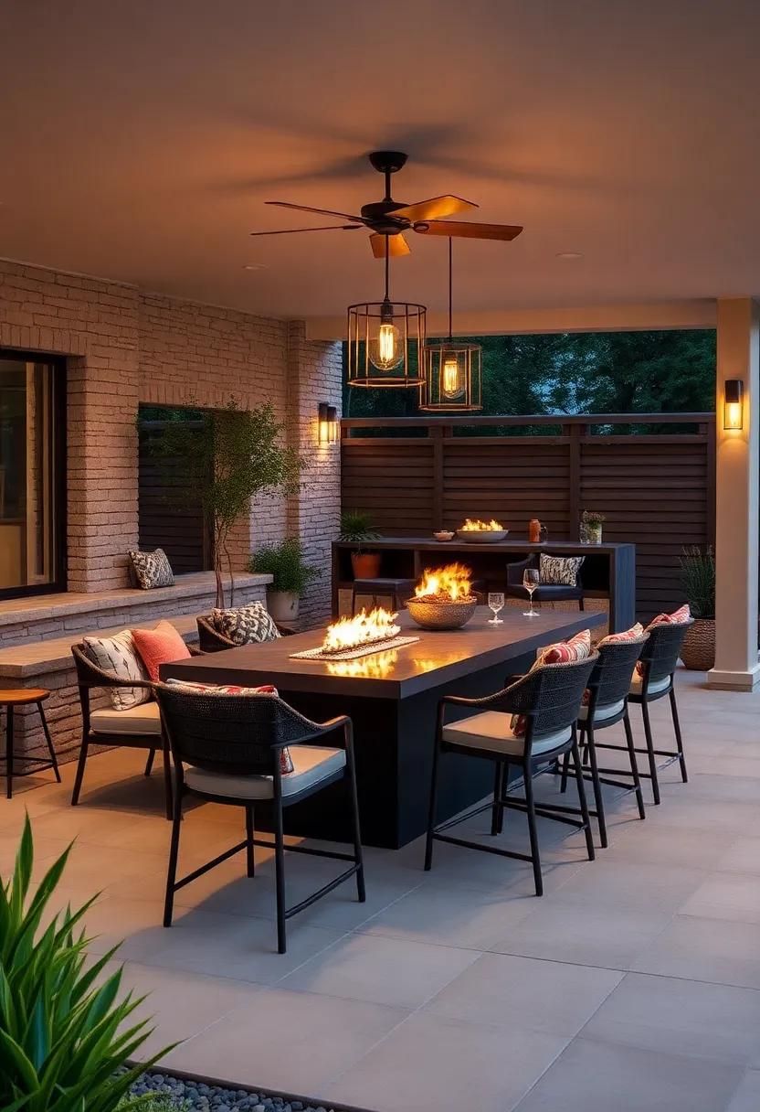 Elevated dining: Opt‍ for ​a raised dining table paired with stylish bar stools, allowing guests to enjoy their meals while basking in the glow of the fire pit