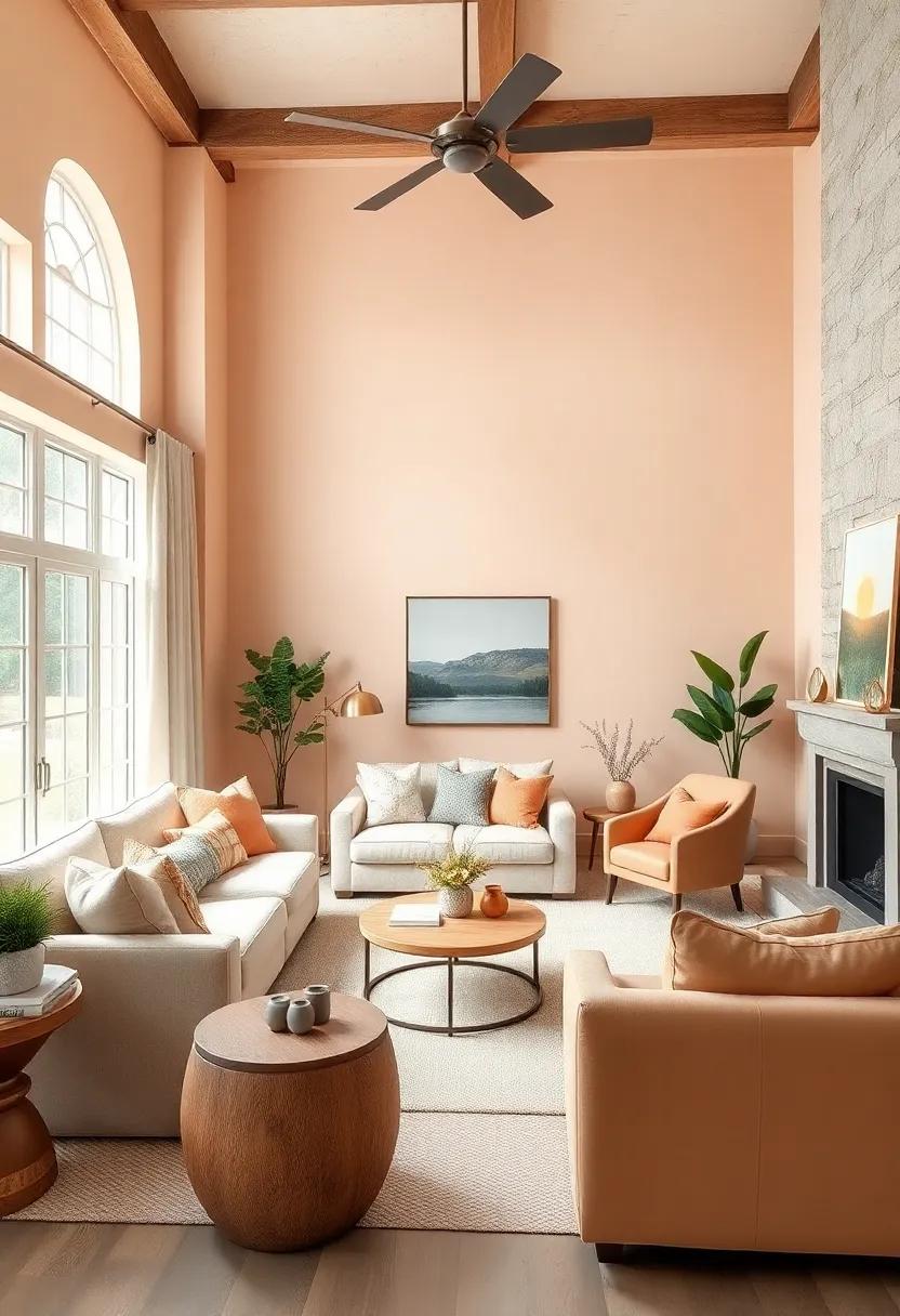 Creamy Peach: A soft, warm hue, creamy peach adds⁣ a pleasant​ glow to the space,​ encouraging a joyful and uplifting atmosphere ⁤within your farmhouse living room