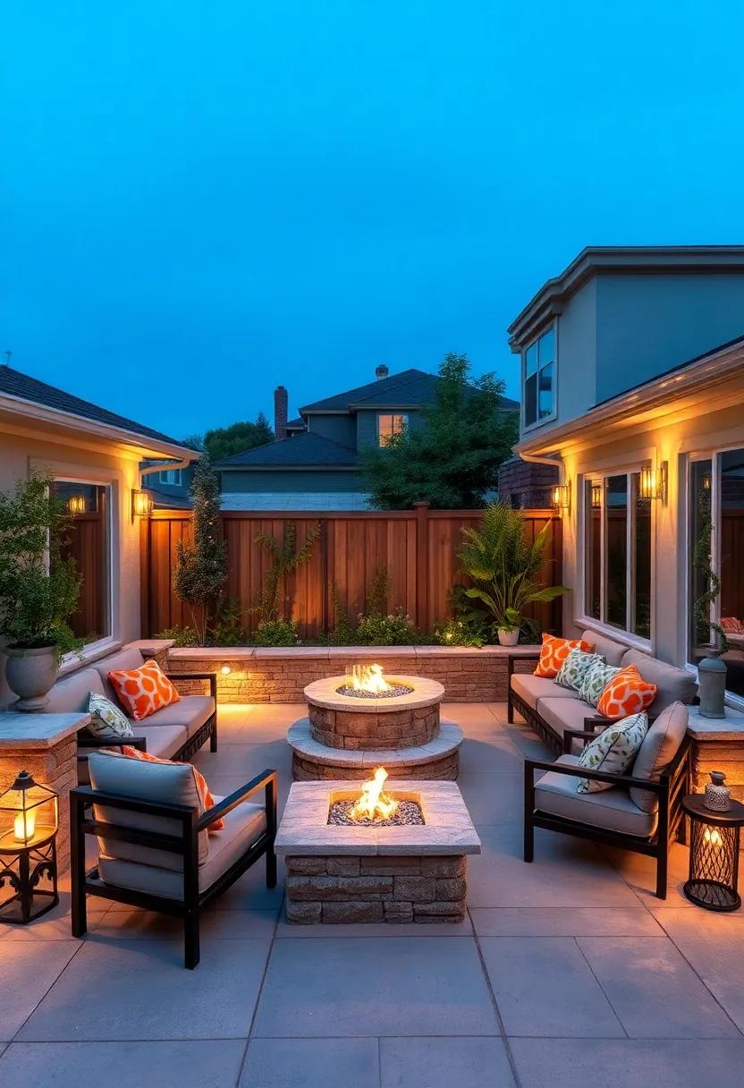 Create an ‌intimate⁣ setting⁣ with a U-shaped patio,‍ where built-in seating encircles a fire pit, ideal for ‌roasting marshmallows ⁣and sharing stories