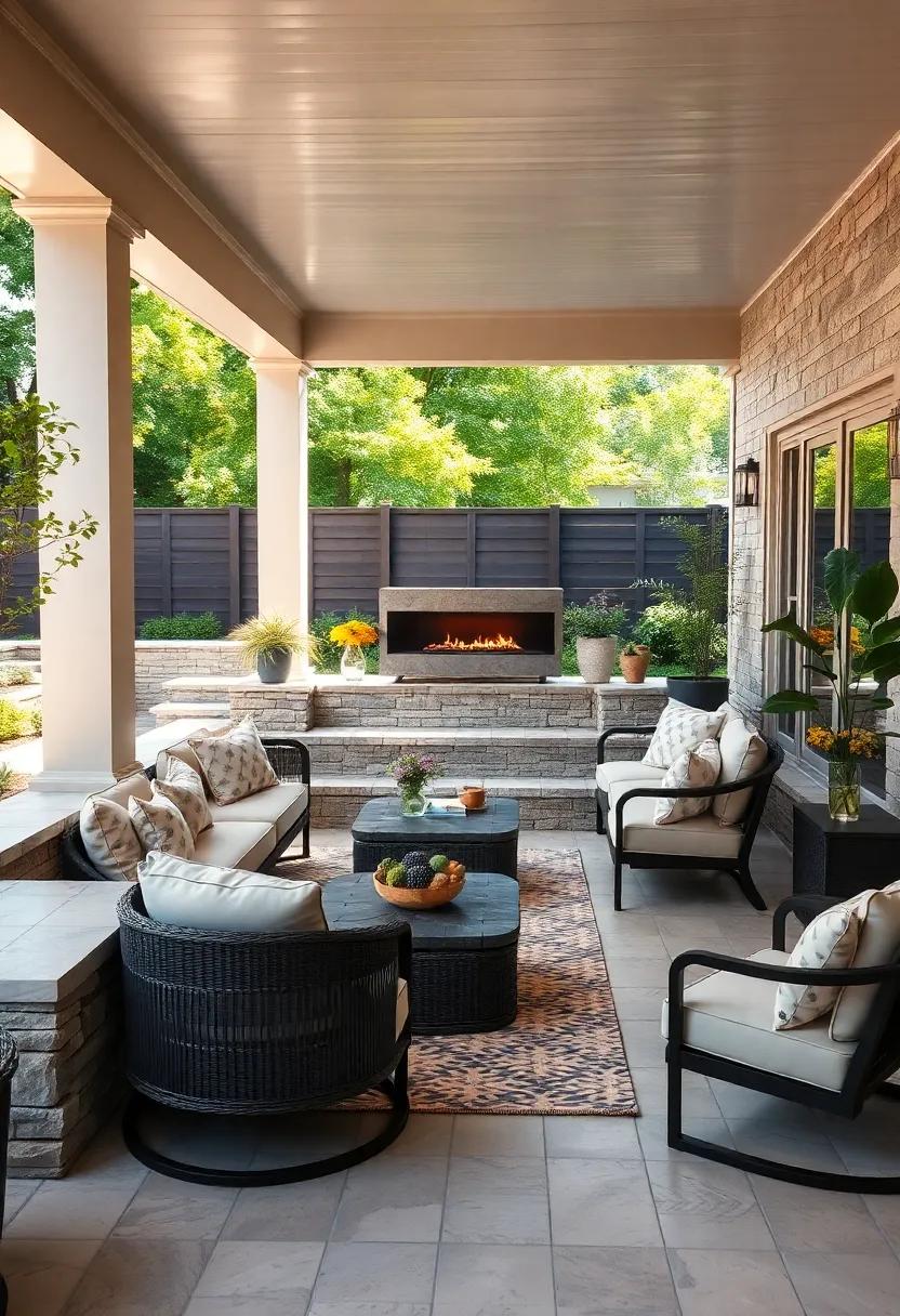 Explore ⁤the ‌versatility of a multi-level patio that features built-in seating on each tier, providing ample⁢ space ​for entertaining‌ guests or enjoying family time