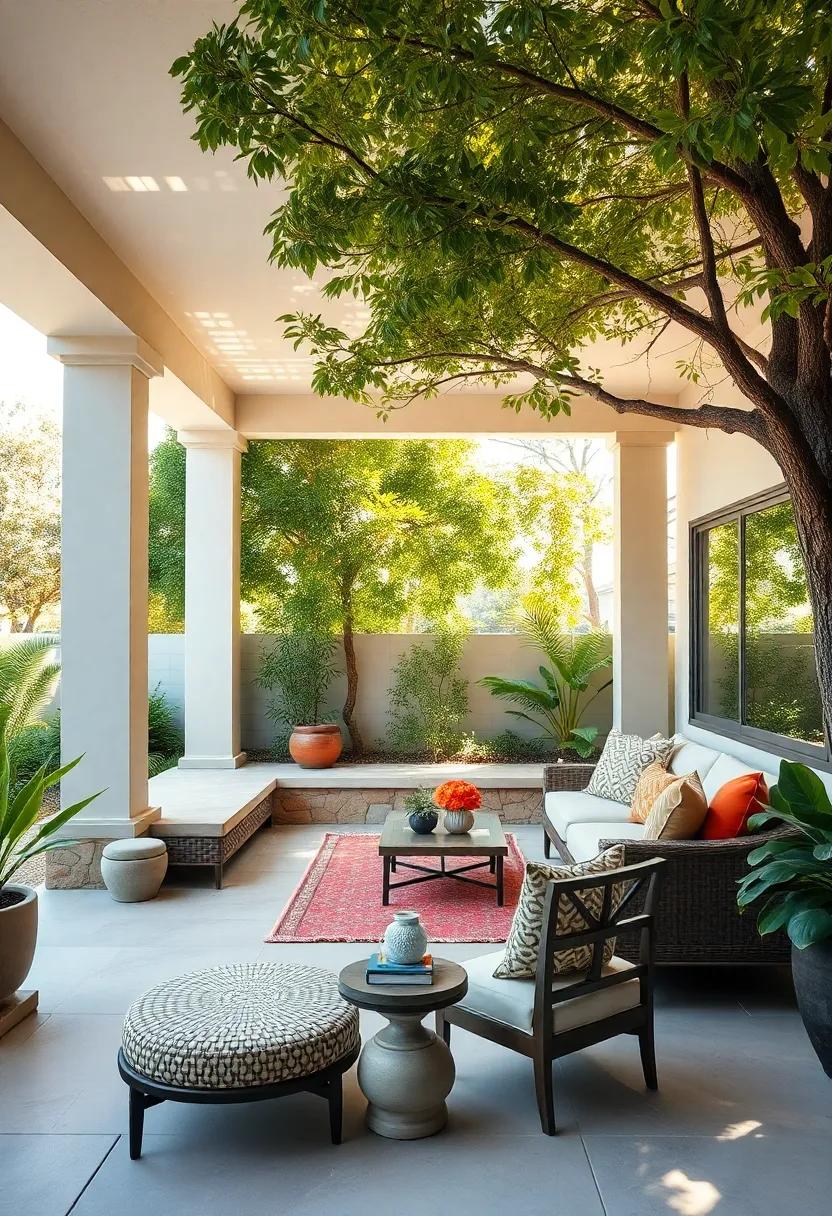 Find ⁢solace in a shaded patio with built-in seating that hugs ⁤stately ⁣trees, offering a ⁤perfect spot for reading or enjoying ‌a peaceful ‌afternoon⁤ nap