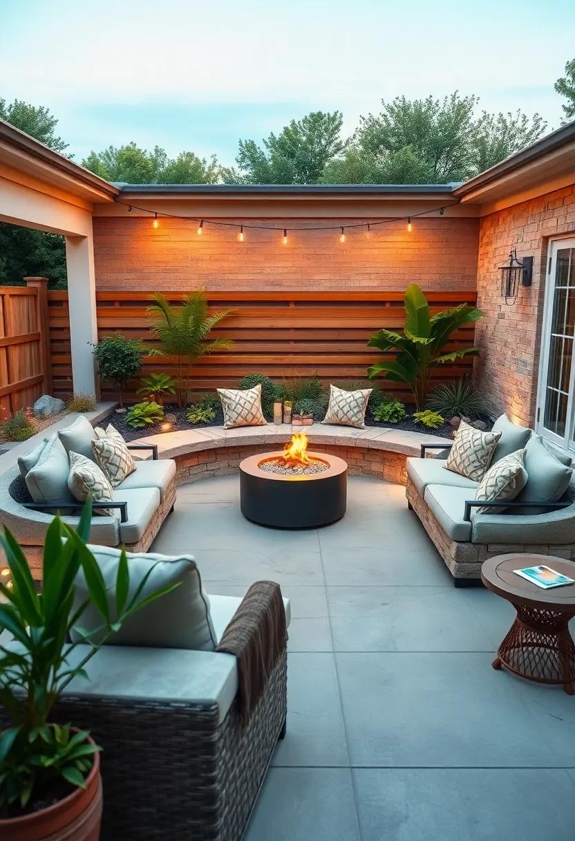 Transform your garden into​ a tranquil oasis with circular built-in ​seating that⁣ hugs a central fire pit, ideal for cozy conversations under the stars