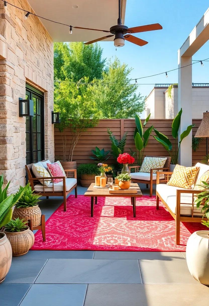Bold ​Outdoor Rugs: Anchor your⁢ space with‍ a vibrant ⁢outdoor rug⁢ that adds ‍color and defines seating areas ⁤while⁢ being durable for ​all ⁣weather‍ conditions