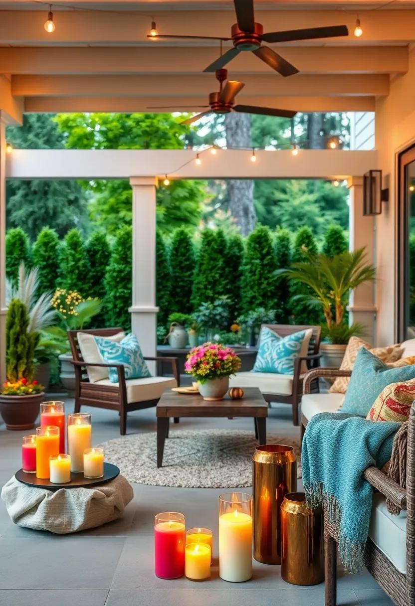 Colorful⁢ Outdoor ‌Candles: Arrange a mix of colorful candles in ​various ⁢heights⁣ for a vibrant yet calming effect during evening gatherings on the ‍patio