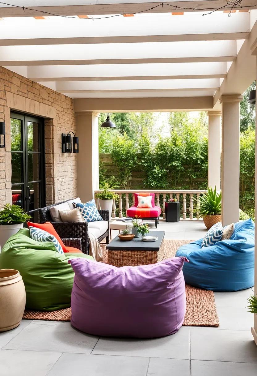 Embrace Bold colors: Transform your patio with vibrant, oversized bean‌ bags‌ that add a pop ‌of ‍color and personality to your outdoor space