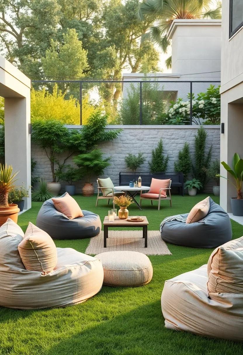 Picnic-Like Atmosphere: Spread bean bags out on your lawn for a relaxed picnic feel;⁢ add a‍ low table and some snacks for a casual outdoor dining experience