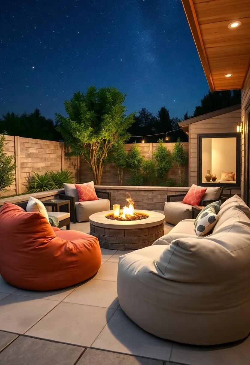 Lounge Under the Stars: Create an inviting stargazing nook with ⁢oversized ⁣bean bags arranged around ⁣a fire pit, perfect for cozy evenings with friends