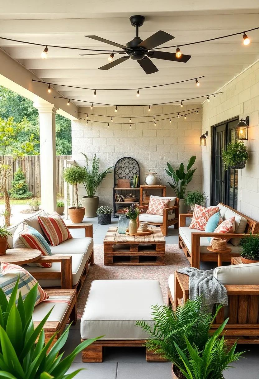 Rustic Farmhouse Escape: A cozy patio with weathered pallet⁢ furniture pairs beautifully ​with farmhouse-style decor. Incorporate mason ⁣jar lights and vintage items ⁣to ⁣enhance the⁢ rustic charm