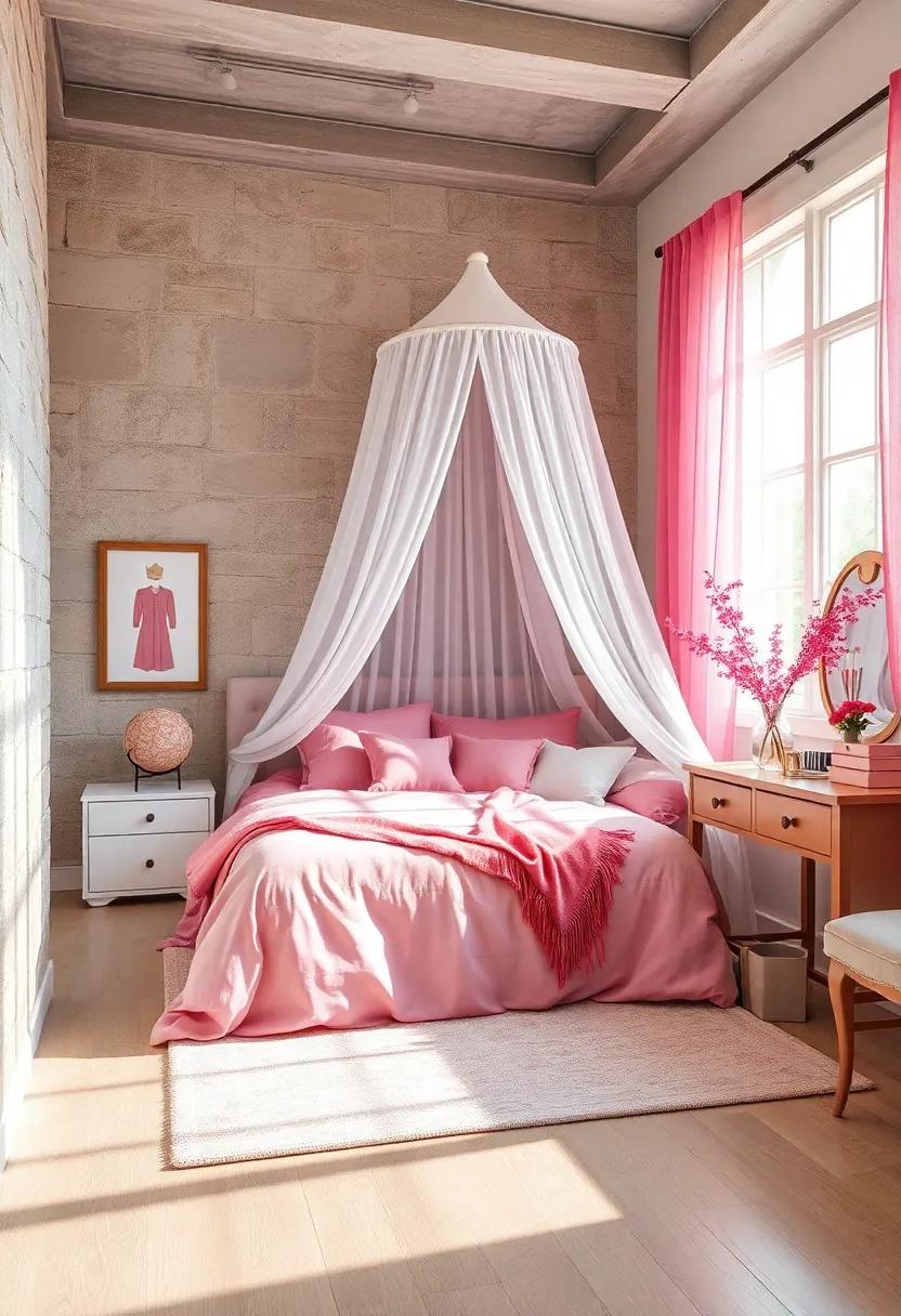 Elegant Princess Canopy: Use a delicate white canopy⁢ draped over a pink bedspread to ‍evoke ⁣a royal touch,perfect for any little princess