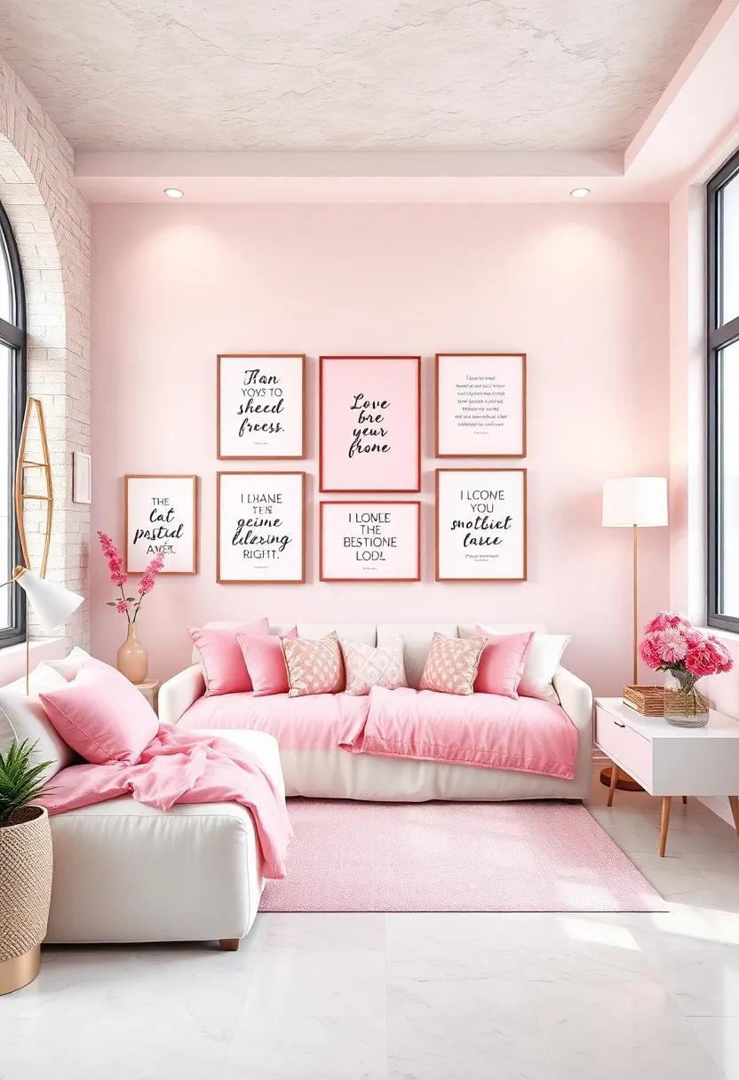 Inspiring Quotes Gallery: Dedicate a wall to motivational quotes⁤ in ⁣cute frames, using both pink⁤ and white for inspiration and positivity
