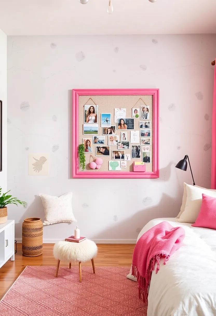 Personalized Bulletin Board: Create ‍a bulletin board with a pink frame‍ for showcasing photos ​and mementos, making the space feel ⁤truly hers