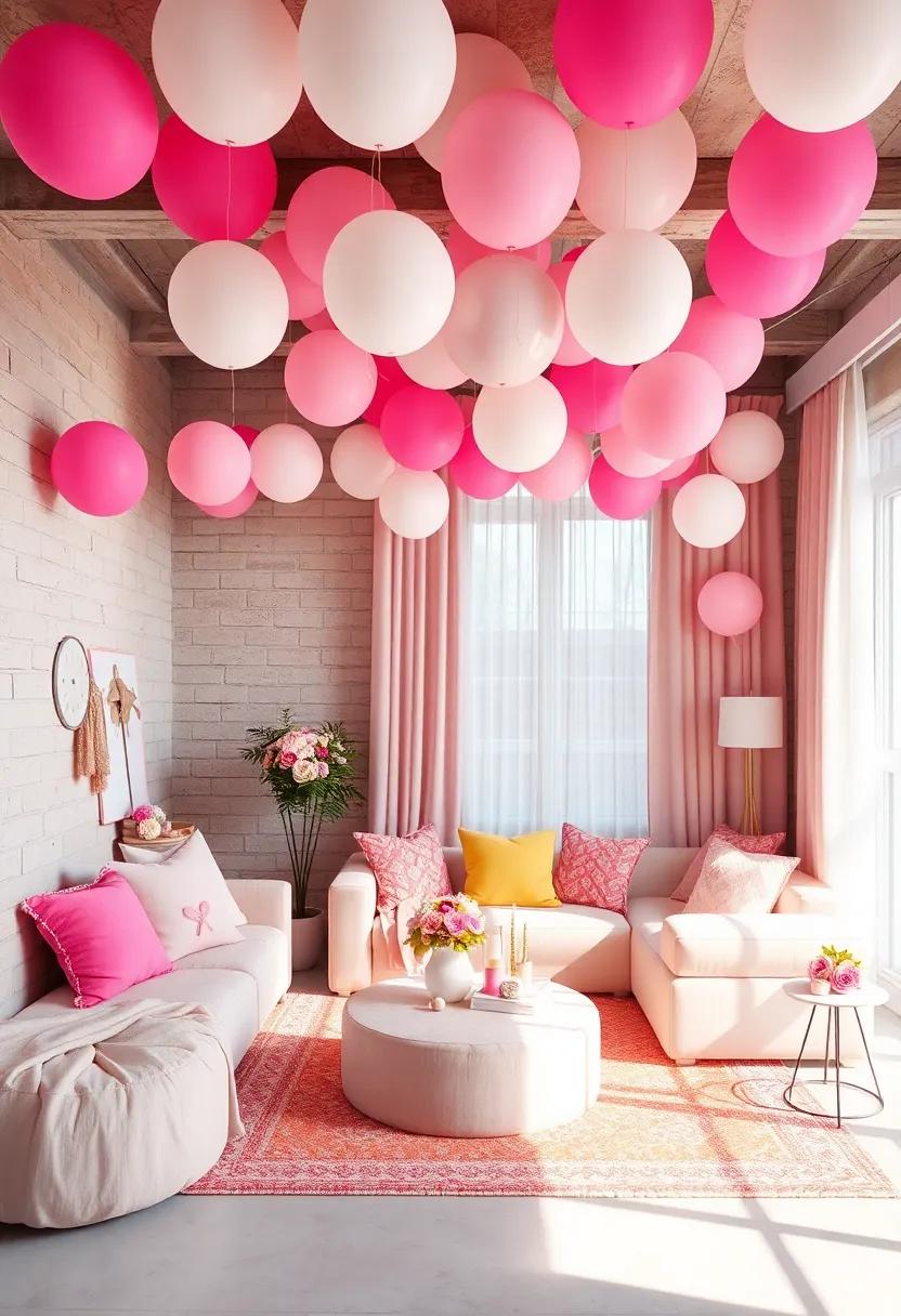 Whimsical ‌Balloon Decor: Hang pink and white balloons from the ceiling or as a dazzling mobile for a playful,airy atmosphere