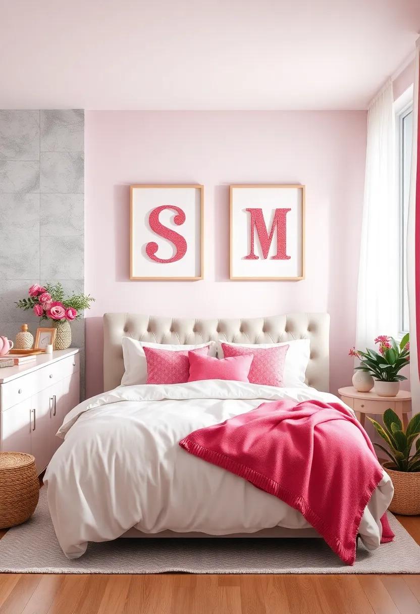 Personalized​ Wall Art: Frame initials or names in a pink and white theme, allowing for a personal touch that makes the⁢ space uniquely hers