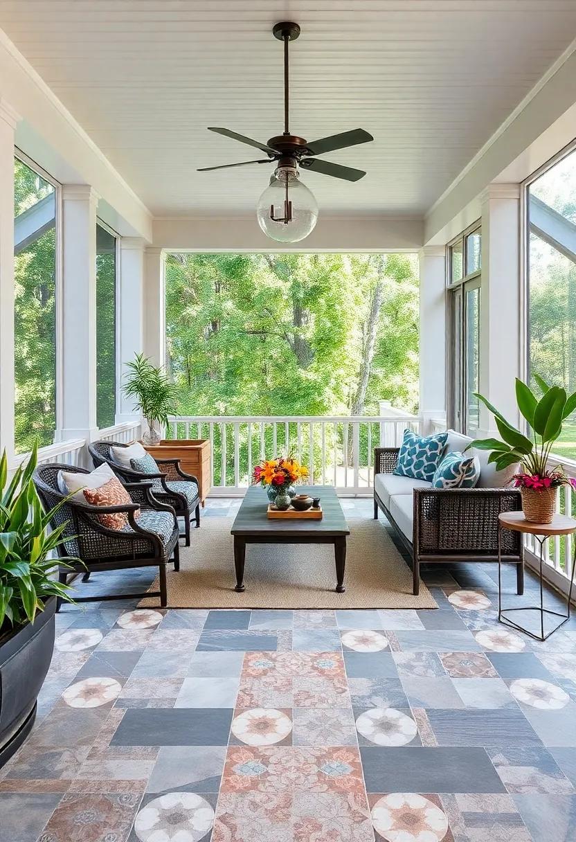 Classic‍ Mediterranean Mosaic: Embrace the timeless ​elegance of Mediterranean tiles featuring⁣ intricate patterns that invite warmth and charm into your screened porch