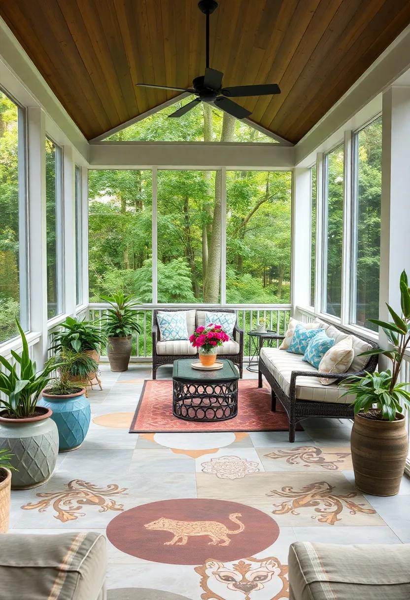 Whimsical Animal Motifs: Incorporate fun ‌animal designs in your mosaic, bringing a playful element to your screened porch, making it a delightful space for families and pets alike