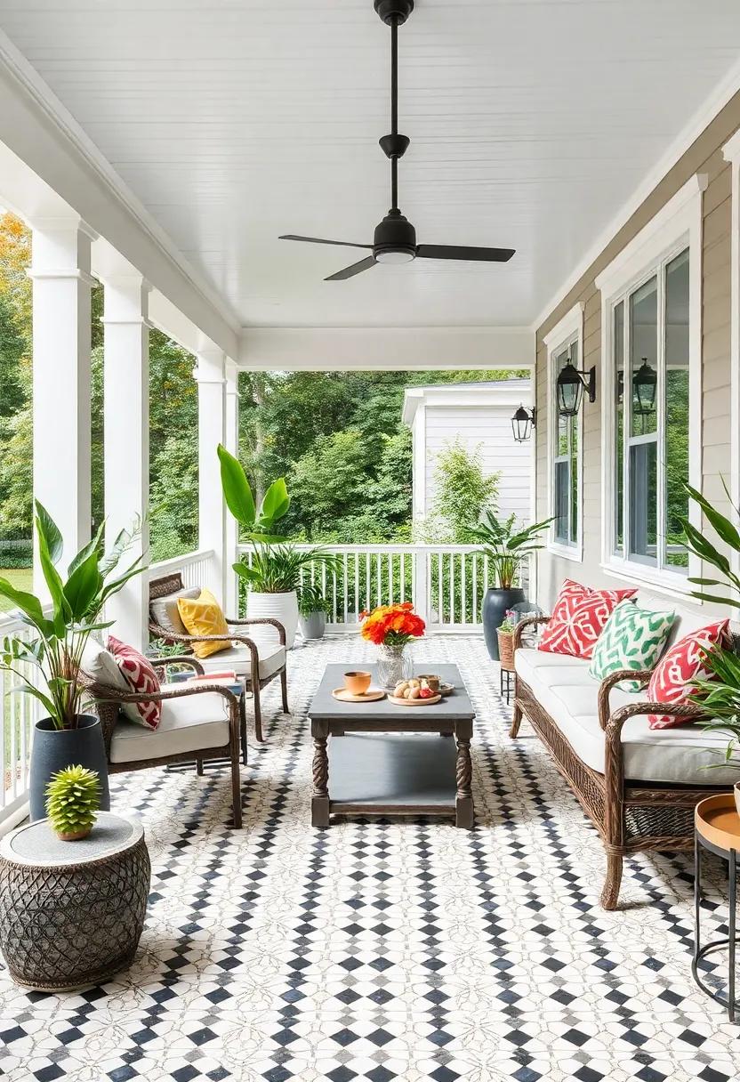 bold Black and White: Make​ a statement with classic black and white mosaics that offer a ⁢striking contrast, perfect⁤ for a ⁣chic and sophisticated screened porch​ design