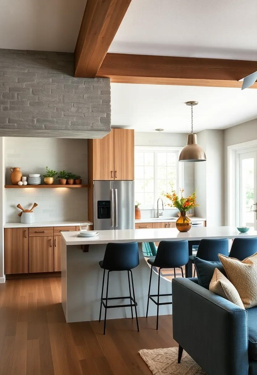 Built-in Beam: Utilize a structural beam as a sturdy breakfast bar, seamlessly integrating functionality with your kitchen's architecture