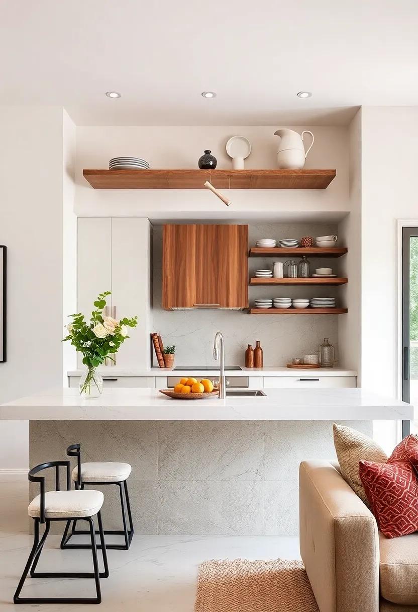 Chic‍ Floating Shelves: Combine⁣ a floating breakfast bar with‍ open shelving above for⁤ both style and function, ​showcasing your favorite dishware