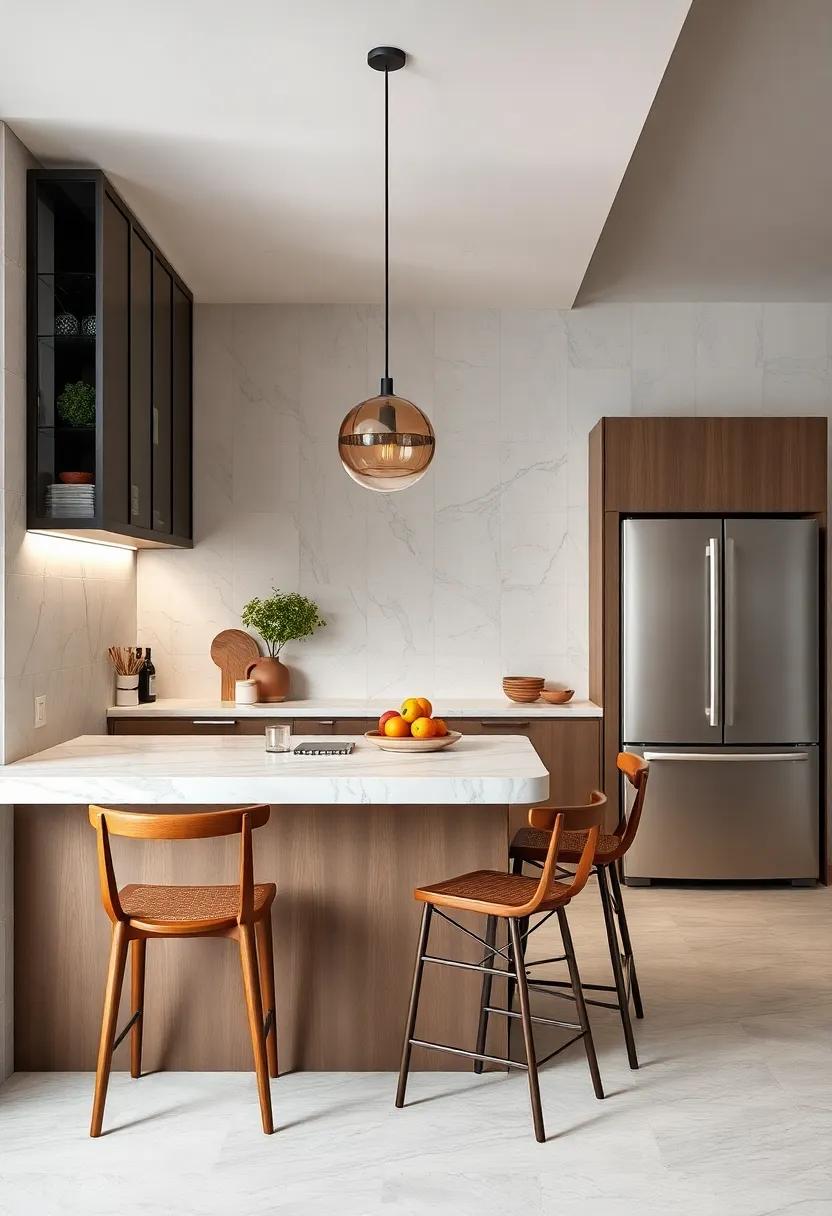 Luxurious​ Marble: Elevate your ​kitchen aesthetic with a marble breakfast bar, adding a touch‍ of elegance and durability