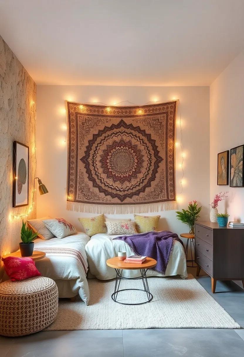 Transformative‍ Tapestry: Hang a ‌tapestry and add‌ fairy lights around the border to create a cozy​ focal point in ‍your room