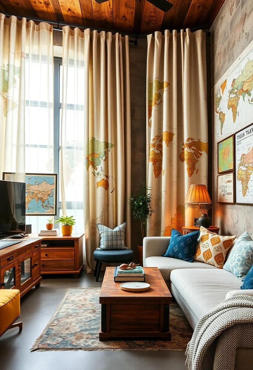 Vintage ​Travel-themed Curtains: Hang curtains adorned with travel motifs or​ maps for a cohesive ‌design