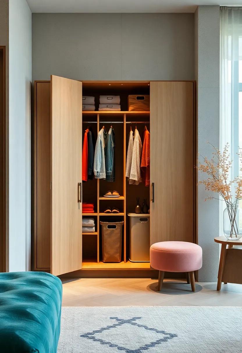 Folding Clothes ‍hamper:‌ Incorporate​ a stylish folding hamper within ⁣your wardrobe doors, making laundry days a breeze ‍while ‌keeping the space⁣ tidy