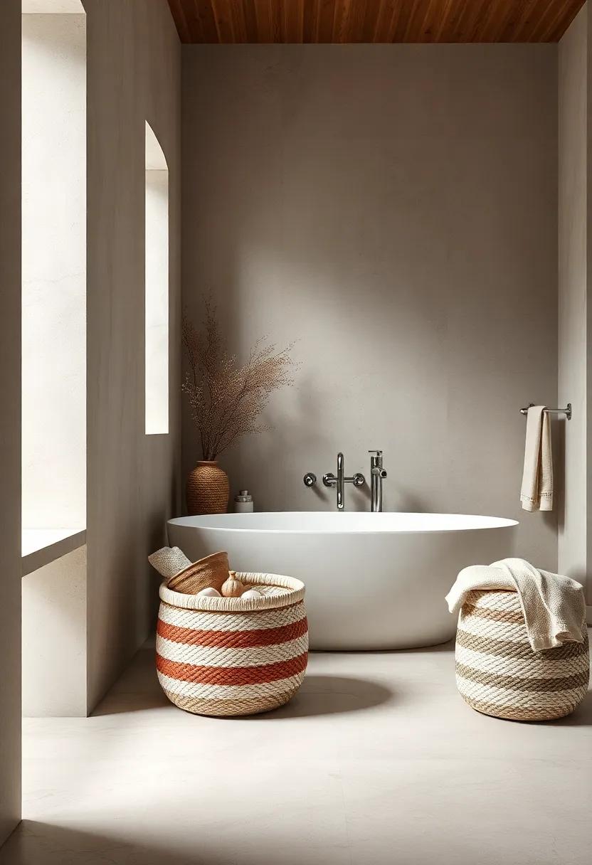 Handwoven‌ Textile Baskets:⁣ Fill handwoven textile baskets with your​ favorite bath accessories, combining storage with inviting soft textures