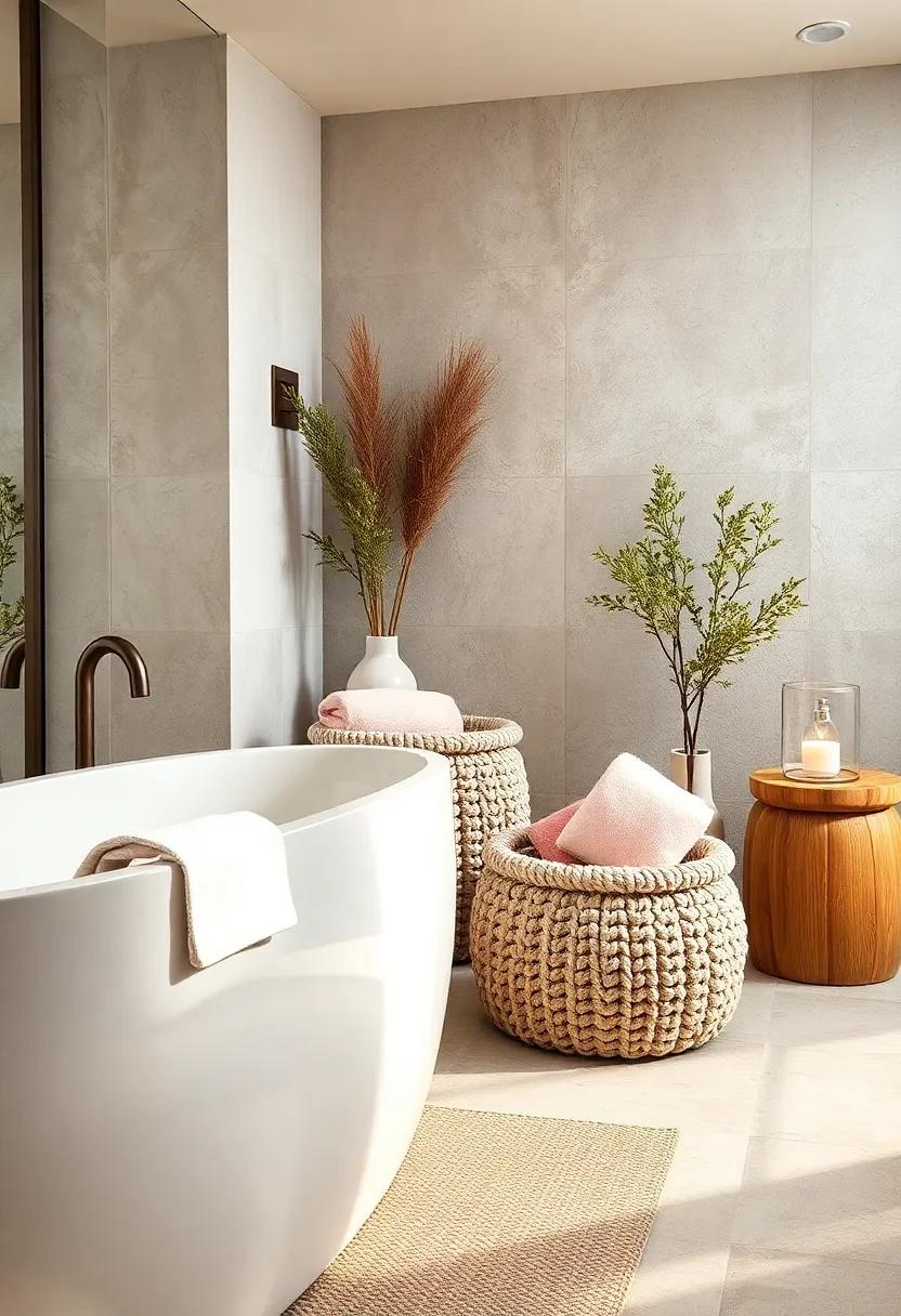 Cozy‌ Knitted Baskets: ⁢Fill cozy knitted baskets with towels or bath products for both softness⁤ and⁤ warmth, enhancing​ the welcoming nature ⁤of your space