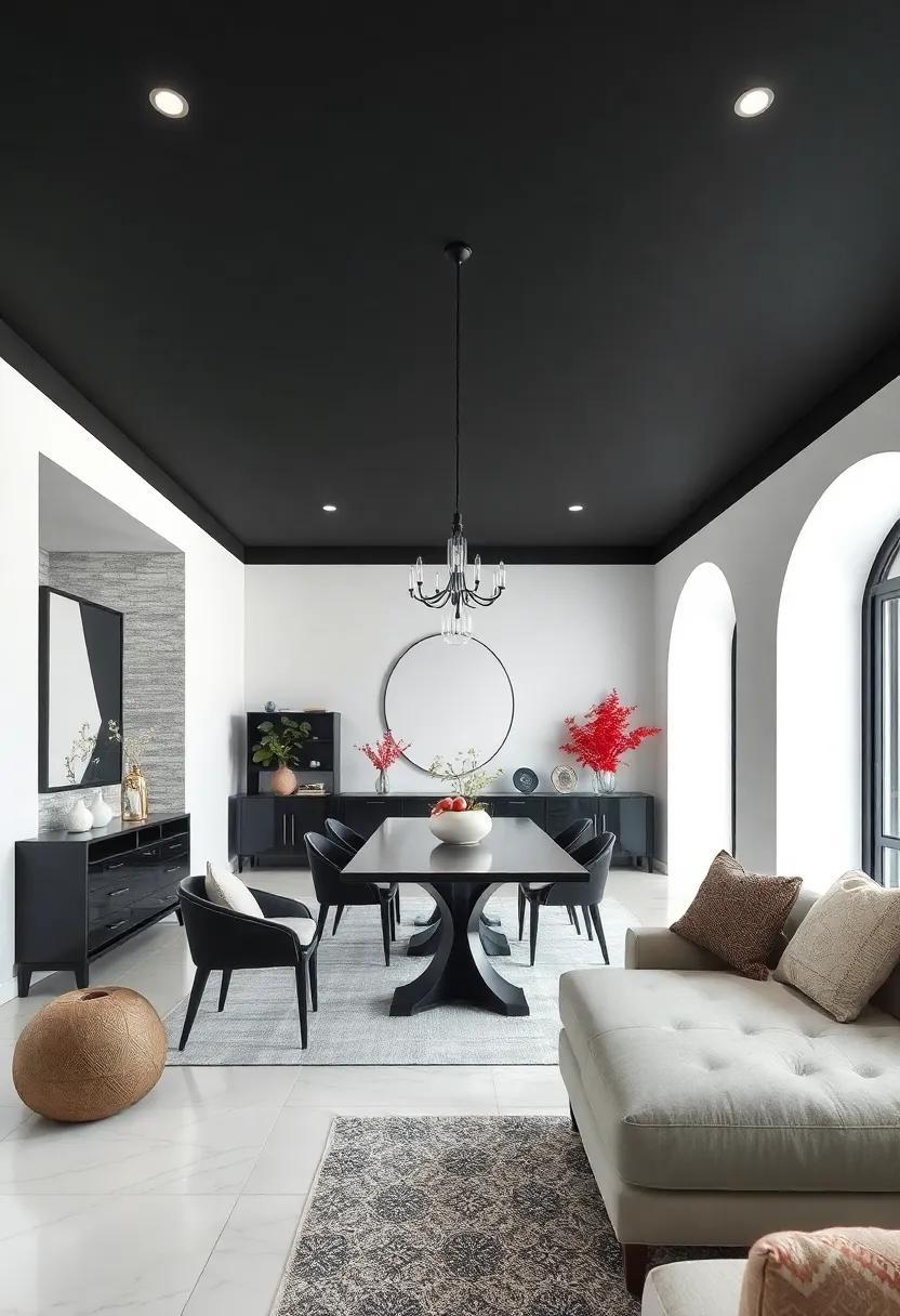 Bold Contrast: Explore the striking appeal of a chalky white wall ⁤with a deep ebony ceiling that adds character and ⁢depth⁤ to your space
