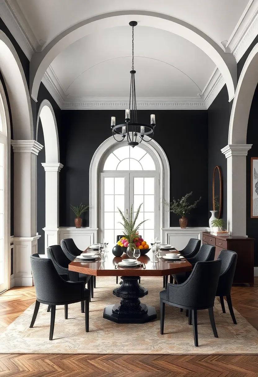 Architectural Wonders: Marvel ⁤at the ⁣beauty of arches and moldings painted ⁤in white against black walls, offering a sophisticated⁣ yet inviting dining ‌experience