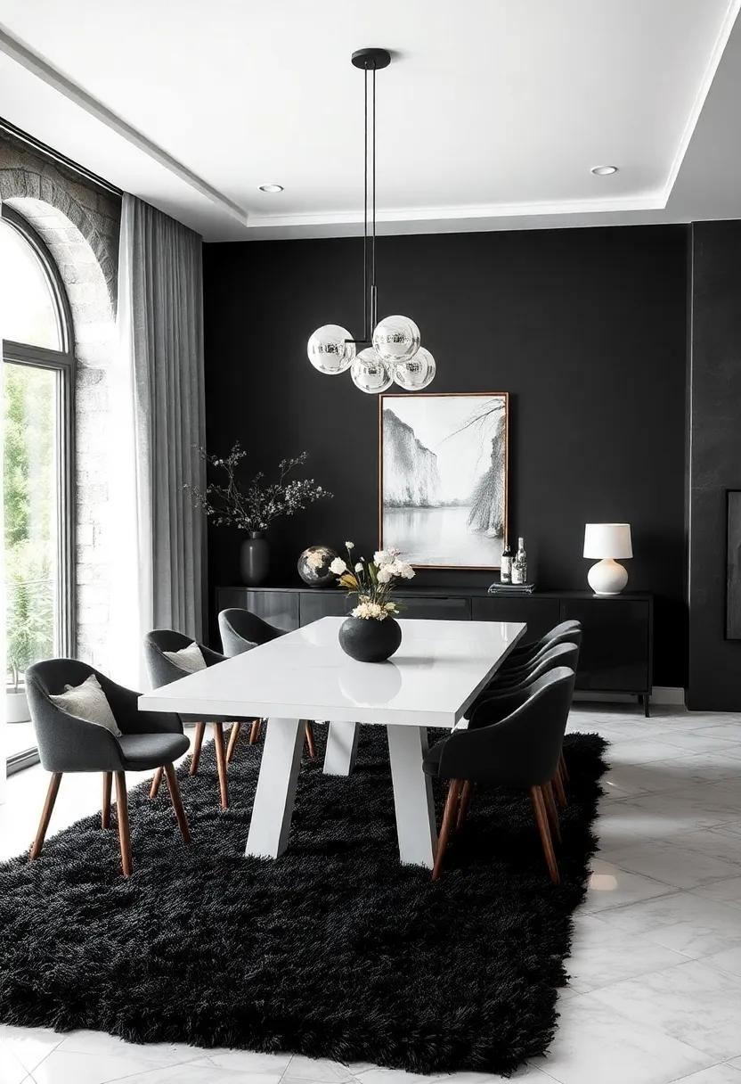 Textured ‍Layers: Dive into the idea of⁢ mixing textures, like a shaggy black rug under ‍a​ glossy white table, to invite warmth⁣ and interest to your dining area