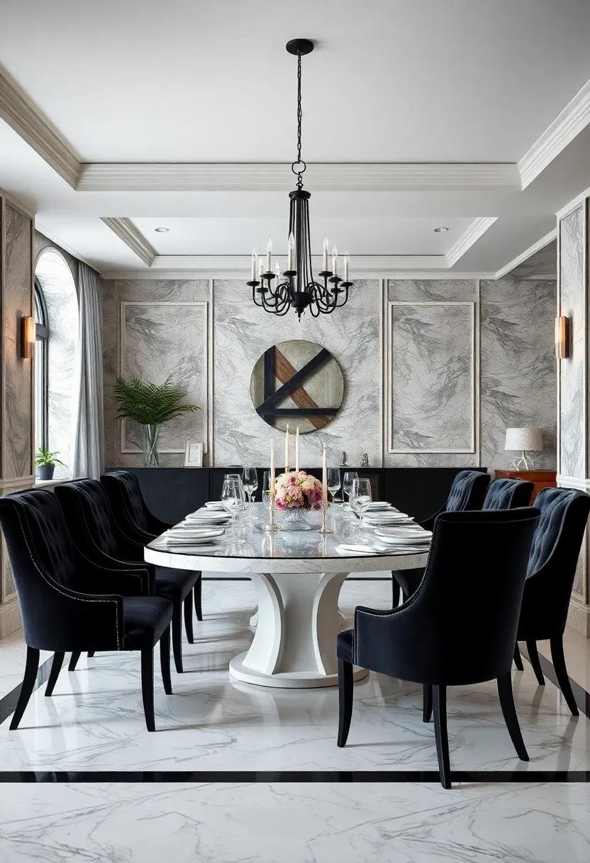 Luxurious Touches: Dive into the world of ‌luxury with opulent ‍black velvet chairs paired with intricate white table settings, giving your ⁣dining room a high-end feel