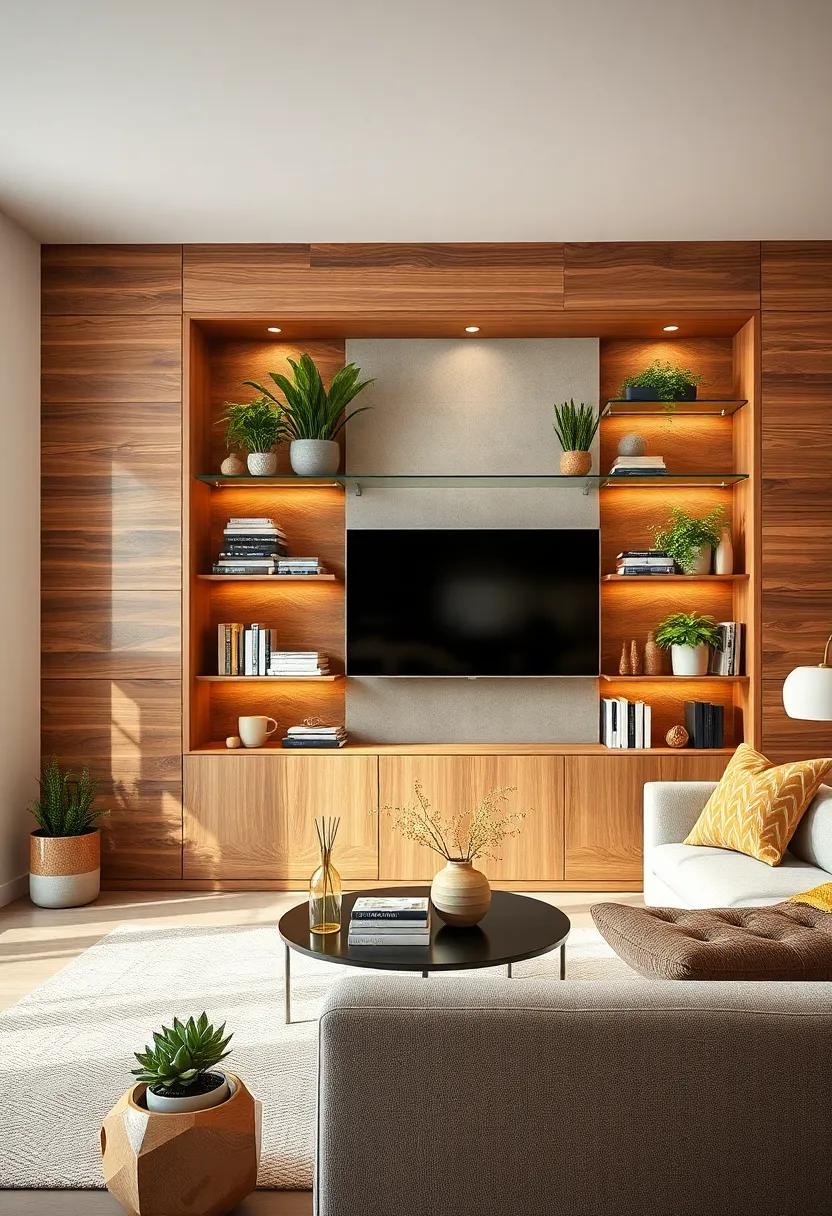 Nature Inspired: Highlight the natural beauty of⁣ wood and plant life with⁣ built-in shelves⁤ that utilize glass to⁤ create ‍an elegant space for ​greenery ‌among ⁣books