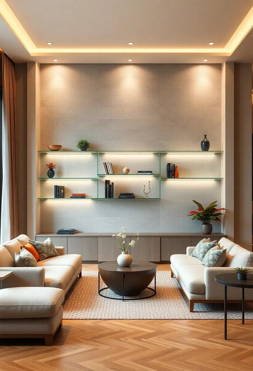 Geometric​ Beauty:‌ Bold geometric shapes formed by asymmetrical glass shelves bring a unique ⁤artistic flair to your living room, making it ⁢a conversation⁣ starter