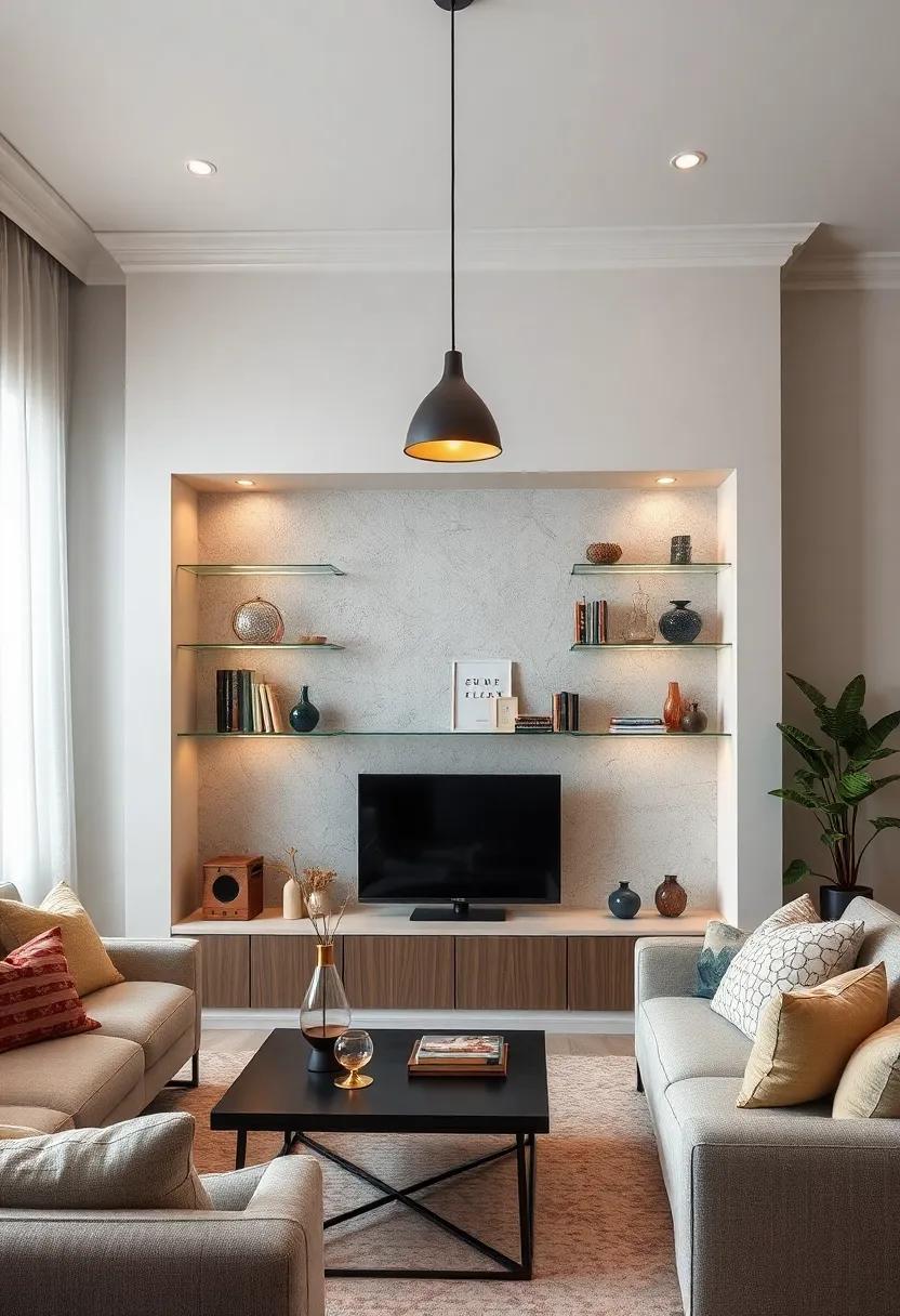 Statement Lighting: Integrate stylish pendant lights ‍above built-in shelves,⁣ enhancing the display of glass shelves ⁤and creating an illuminated focal‌ point ⁤in ‍the room