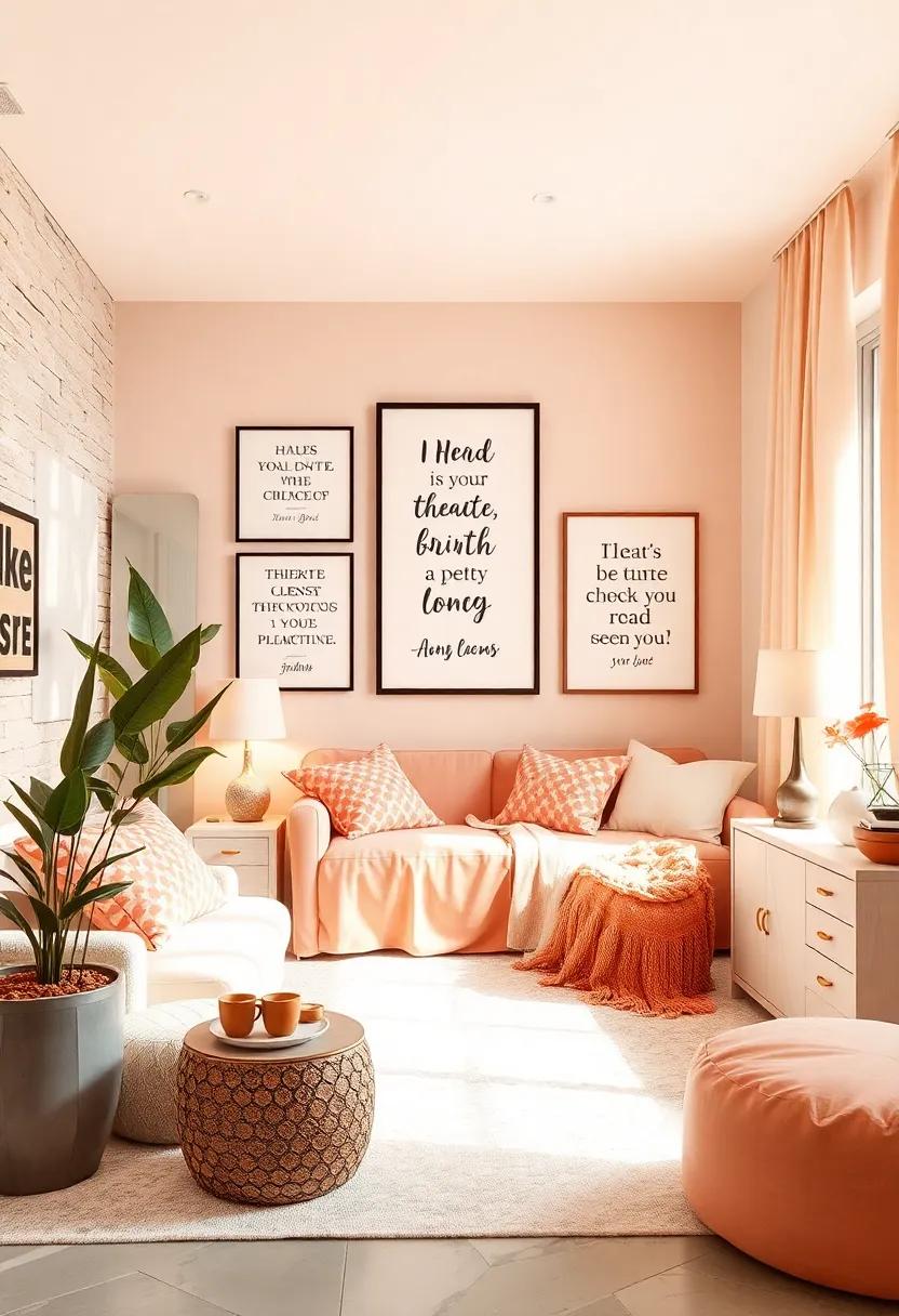 Incorporate Inspirational Quotes: Hang framed quotes ⁢in peach and cream colors to motivate and uplift the room's energy