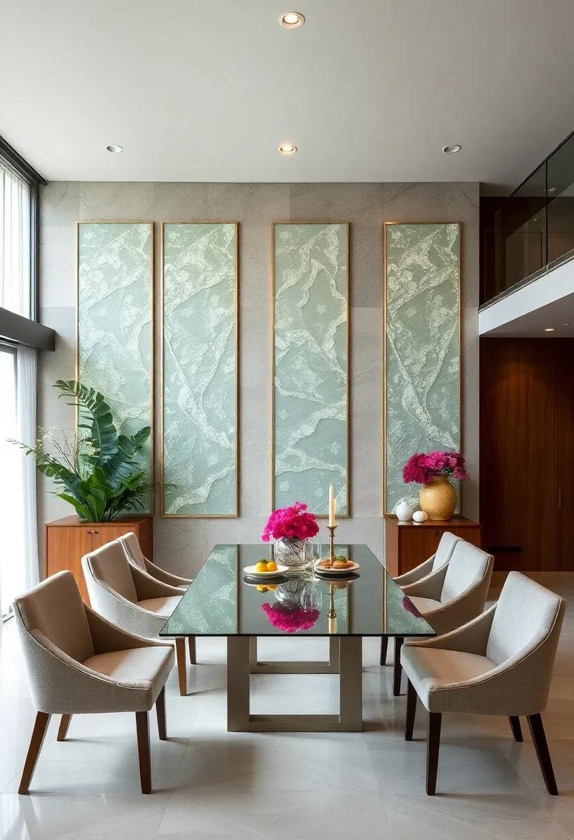 Murano Glass Panels: For a touch of luxury, incorporate Murano ‍glass panels that reflect light and add a stunning centerpiece to your dining room decor